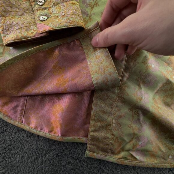 Robert Graham Women Shiny Floral Print Button Up Small Shirt Green Pink L/S - Picture 13 of 16